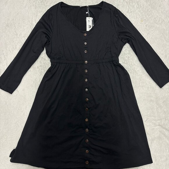 Dress Button Down Long Sleeve Crew Neck In Black Plus Size XL NEW 2026 - Picture 11 of 13